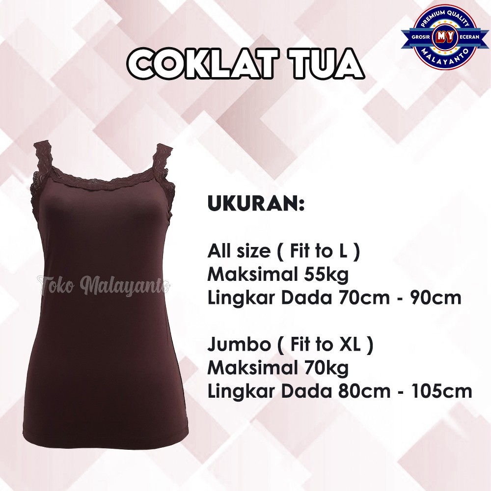 Tanktop Tali Renda Bahan Rayon Super Ukuran All Size dan Jumbo Ready stok!!-Coklat Tua