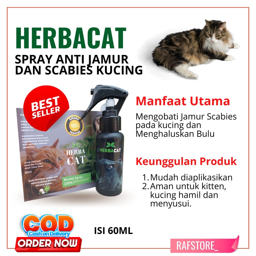 HERBACAT obat spray kucing untuk semua jenis luka jamur gatal gatal luka berdarah koreng borok dan k