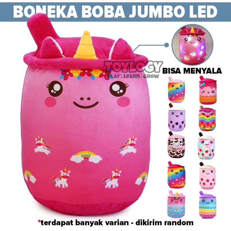 Boneka Boba Milk Tea Brown Stroberi Anggur Bubble Pelangi Unicorn Pony Sapi Pop It Jumbo LED Lampu