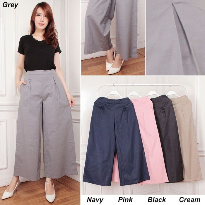 Celana Kulot Panjang Terbaru Katun Street Celana Novel Kulot Wanita - Navy (I8V2) Kulot Highwaist Ku