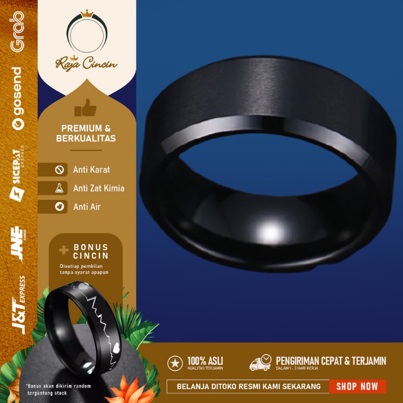 Cincin Titanium Pria Wanita Perak Hitam  Mewah Keren Polos Cowo