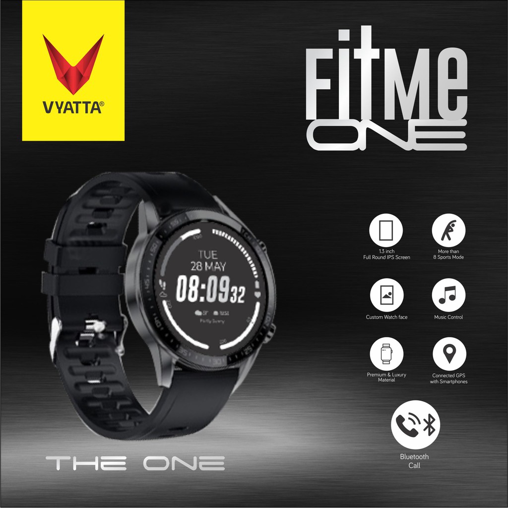 Smartwatch | VYATTA Fitme One | Bluetooth Phone Call, GPS Connected | SPO2 | Brilliant Black