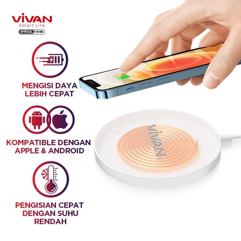 Wireless Charger VIVAN VWC03 WIRELESS FAST CHARGING ANDROID IPHONE ORIGINAL PRODUK BERGARANSI