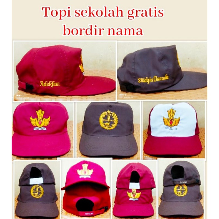 

Topi SD merah putih dan Pramuka gratis bordir nama sendiri