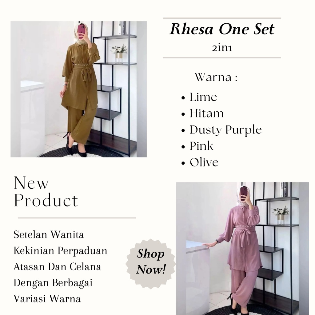 RHESA ONE SET 2 IN 1 - Baju Setelan Wanita Kekinian Fashion Muslim Bahan Crinkle Premium Ukuran Fit To XL LD 110 Cm / One Set Wanita Terbaru 2022