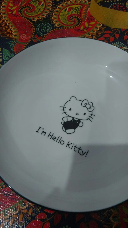 Piring Mangkok Keramik Hello Kitty Ori List Hitam Sanrio