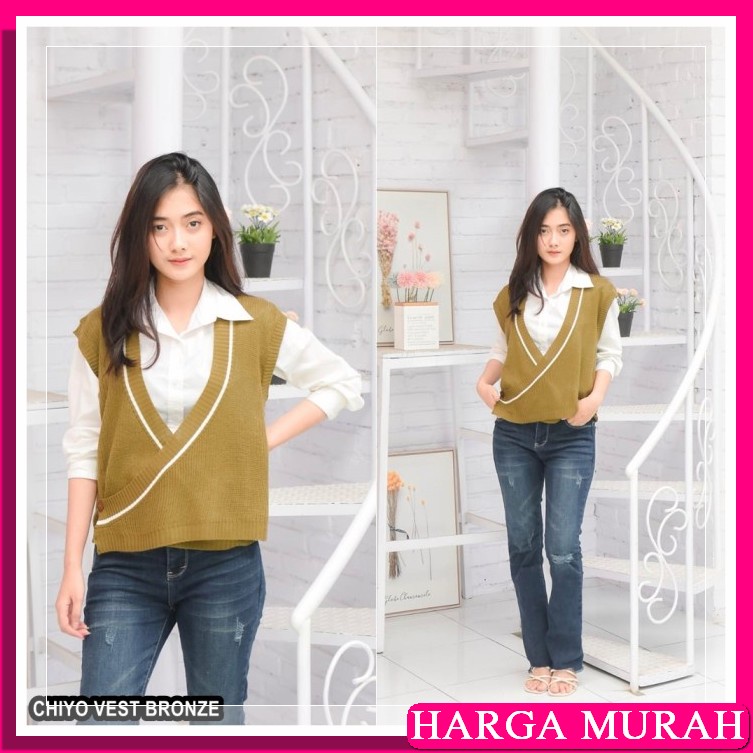 Vest Tanpa Lengan Rajutan Retro Baru Motif Bordir Kartun Kucing L VF563 Rompi Rajut Wanita Polos Ga