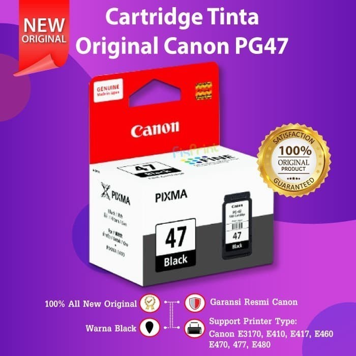 Cartridge Tinta Canon PG47 PG 47 Black Printer E417 E460 E470 477 E480