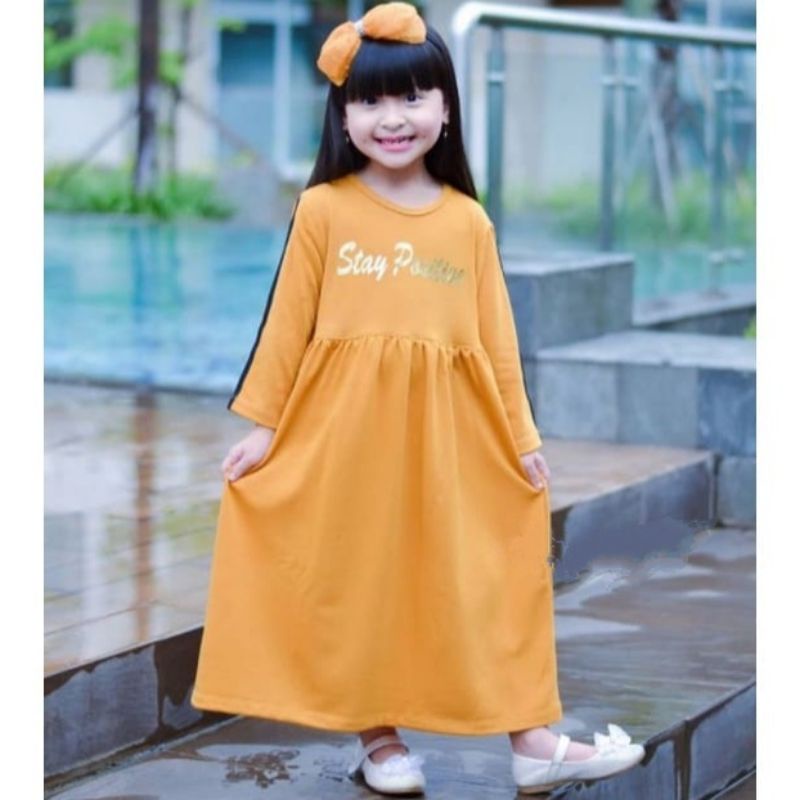 (2-7 Tahun) Long Dress Gamis Foil Anak Perempuan Cewe Usia 2 - 7 Tahun.