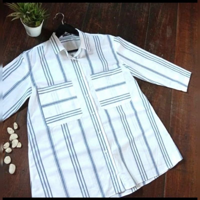Kemeja wanita blouse tunik stripe salur garis-garis