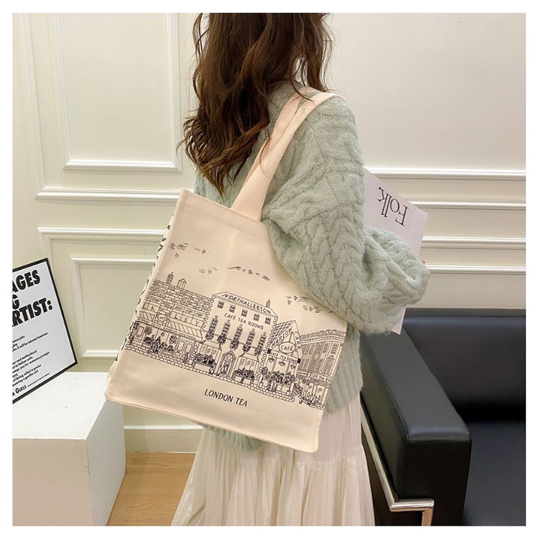 Totebag Wanita Bahan Kanvas Aesthestic London Tea