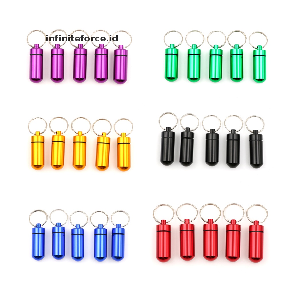 (Infiniteforce.Id) 5pcs / Set Botol Obat Pil Mini Bahan Aluminum Anti Air