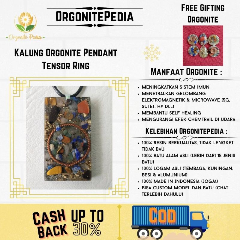 Kalung Kesehatan Orgonite Orgonit Orgone Pendant Tensor Ring Ukuran 2,5-3x5 Cm  Emf Protection Anti 