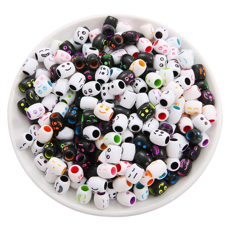 30Pcs/Lot 10mm Randomly Mixed Smiley Face Acrylic Barrel Hair Braid Dreadlock 5mm Hold Tube Beads For Diy Handmade Jewelry Making