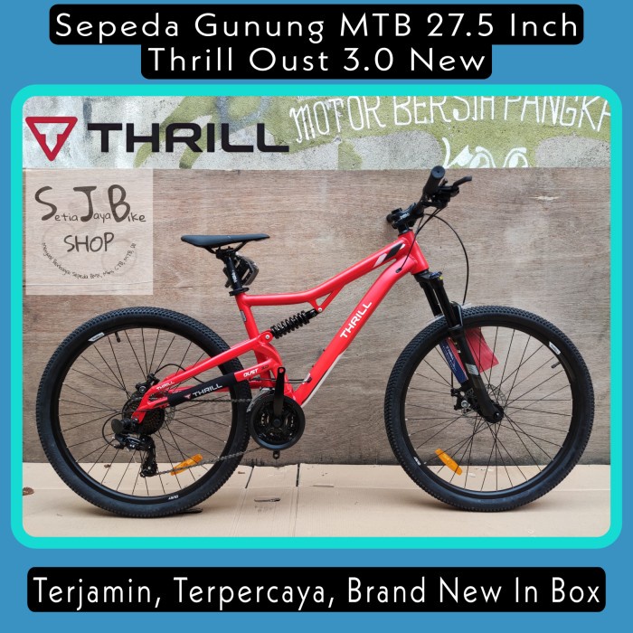 KHUSUS GOJEK/GRAB Sepeda Gunung MTB 27.5 Inch Thrill Oust 3.0 New - Red White, 17 (L)