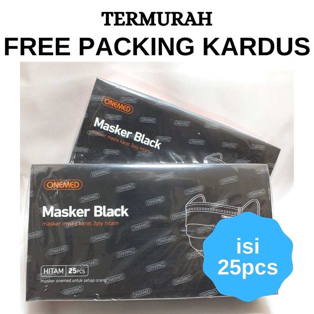 MASKER KARET MEDIS 3PLY ALL BLACK ONEMED BOX ISI 25