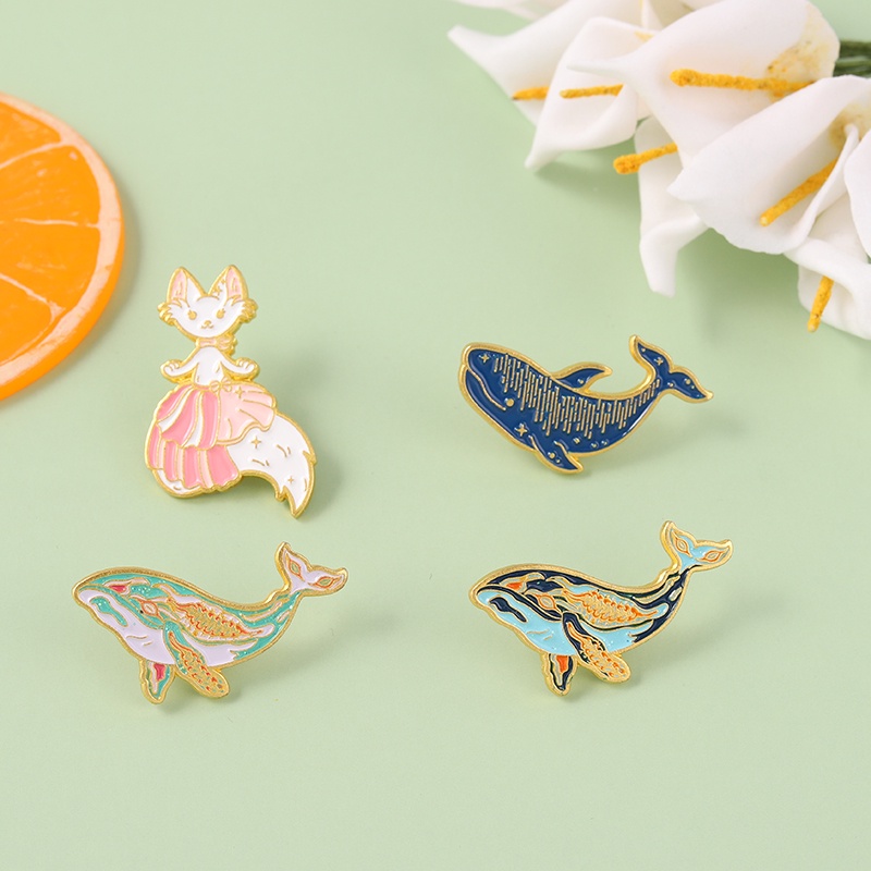 Whale Bros Pin Enamel Desain Kartun Ikan Paus Kucing Princess Untuk Hadiah