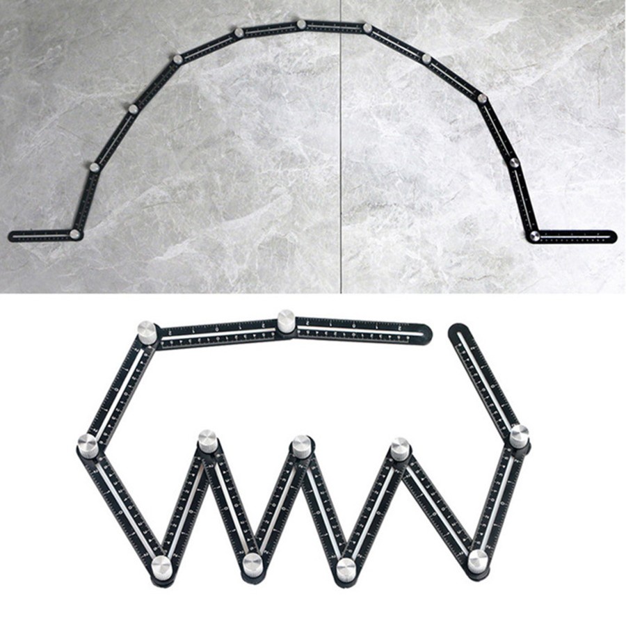 YUKIDO TECHNOLOGY Penggaris Lipat 6 Sudut Siku Pola Multifungsi Template Alat Ukur Tukang Keramik Serbagunan Lubang KERAMIK TRIPLEX