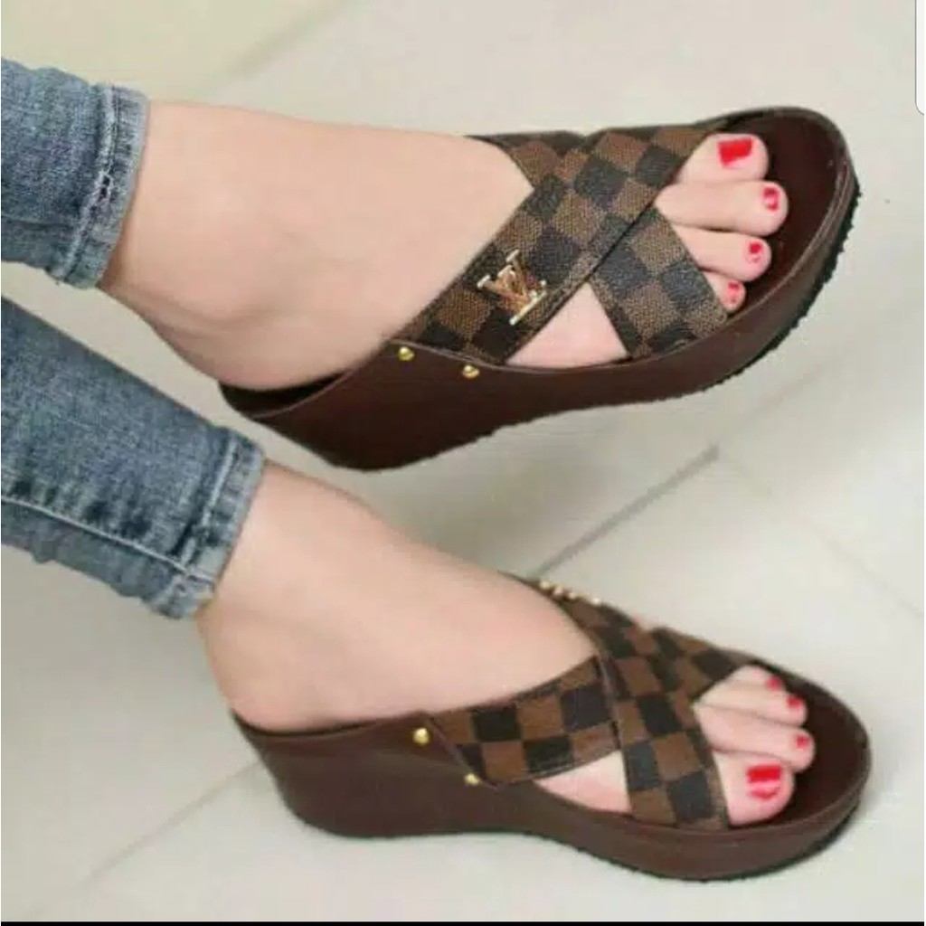 ABBUSHOES JH 101  Wedges Untuk Wanita Motif kotak 2  5cm