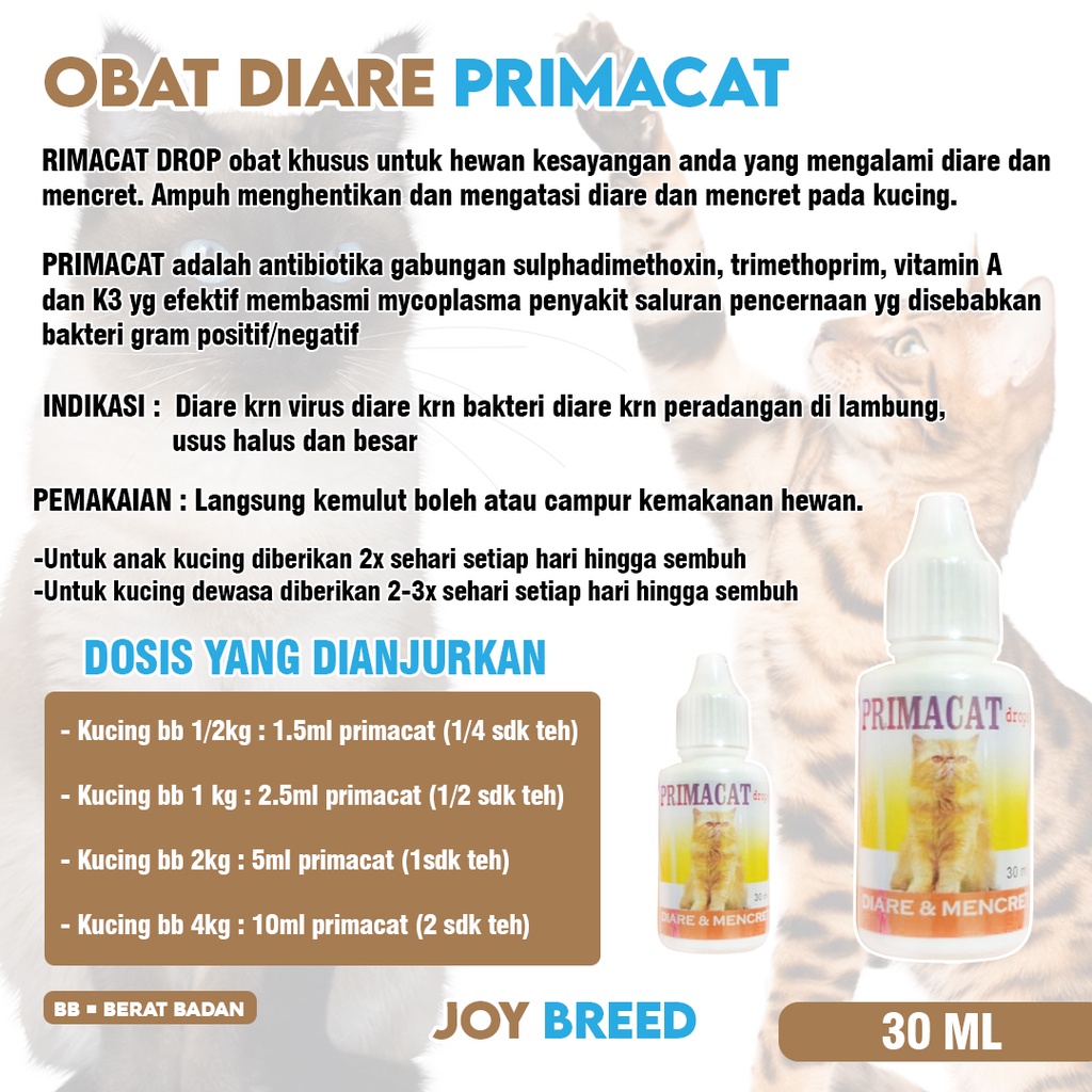 OBAT DIARE KUCING TETES PRIMACAT 30 ML OBAT DIARE DAN MENCRET KUCING