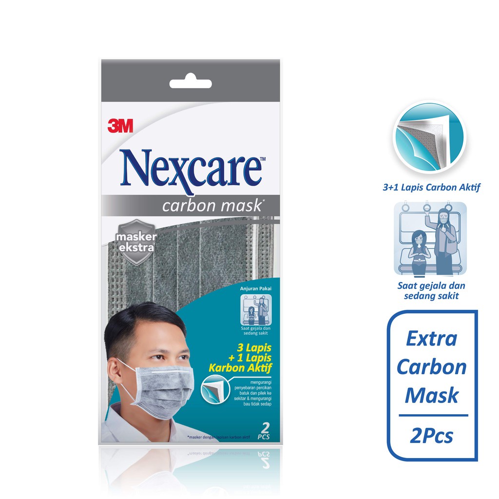 MASKER 3M CARBON NEXCARE EARLOOP SACHET 4 PLY ISI 3