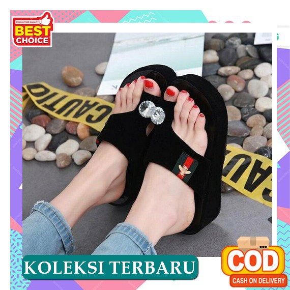 Wedding - Sepatu Sandal Wanita Wedges Tali Pesta Formal Branded Bellina - Hitam, 36 Sandal Wedges Mr