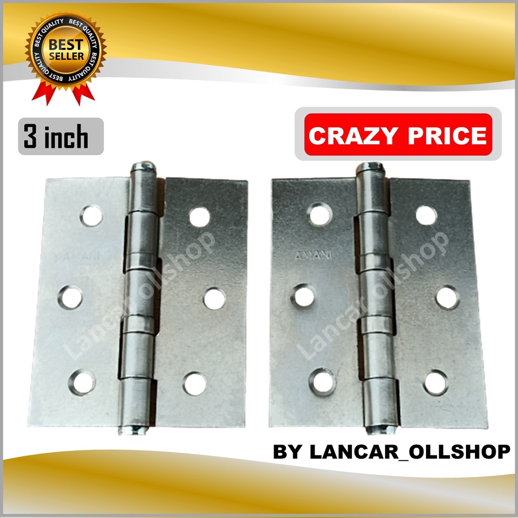 Engsel pintu / Engsel jendela plat 3 inch Putih / Engsel Pintu Rumah 3 baut