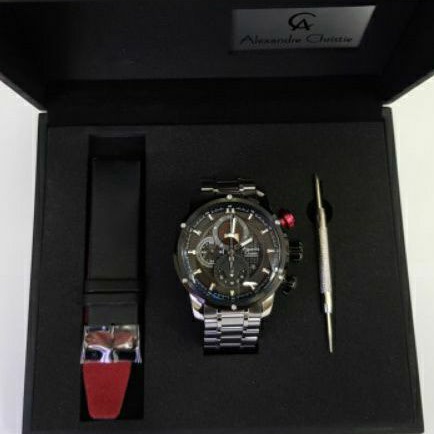 jam tangan Alexandre Christie AC 6329 rantai pria silver black