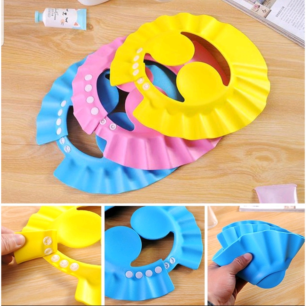 TOPI KERAMAS BAYI PELINDUNG MATA TELINGA / TOPI KERAMAS ANAK DENGAN PENUTUP TELINGA / BABY KIDS SHOWER CAP (IP)