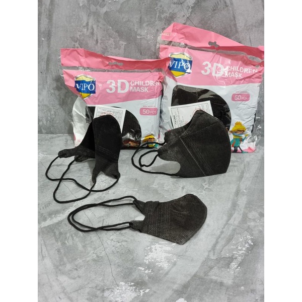 Masker duckbill hijab vipo anak hitam isi 50 pcs