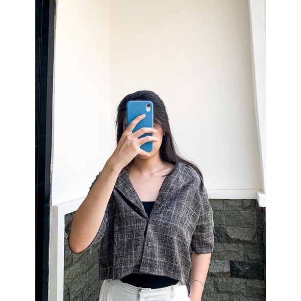 KZ_ kemeja tweed crop / kemeja crop wanita / kemeja korea terbaru