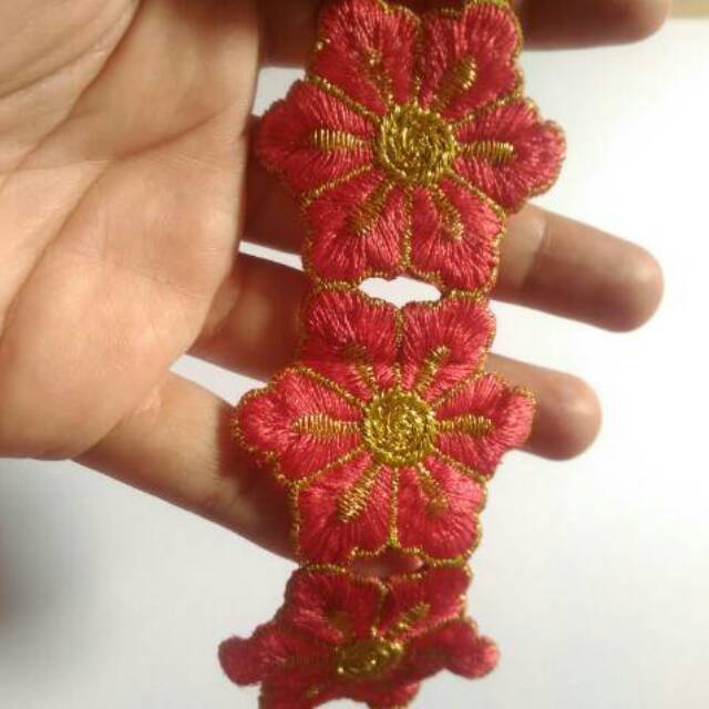 Renda bordir meteran bunga melati komb emas