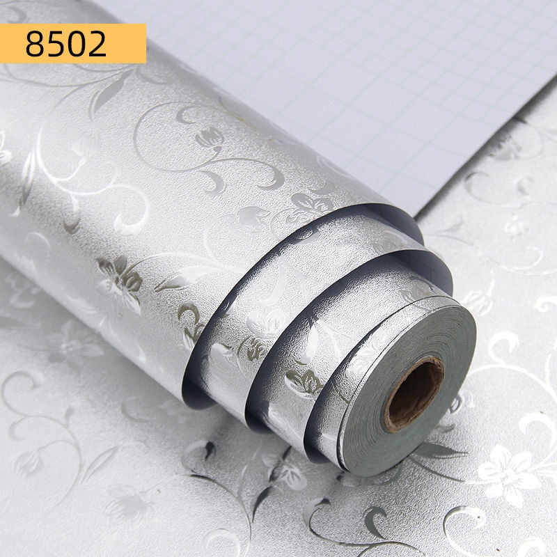 gs8 awoo wallpaper aluminium foil anti minyak waterproof flower 200x60cm - 8502 - silver Or-i