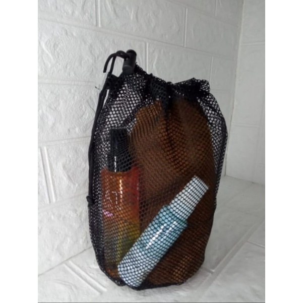 Pouch Bag Pria Wanita Bahan Jaring Tas Handuk Pouch Alat Mandi - Hitam