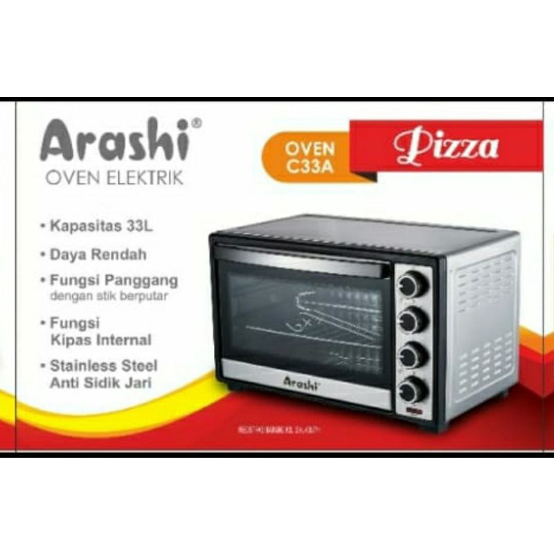 oven listrik ARASHI 33 liter low watt - C 33A - body stainless - roti serries