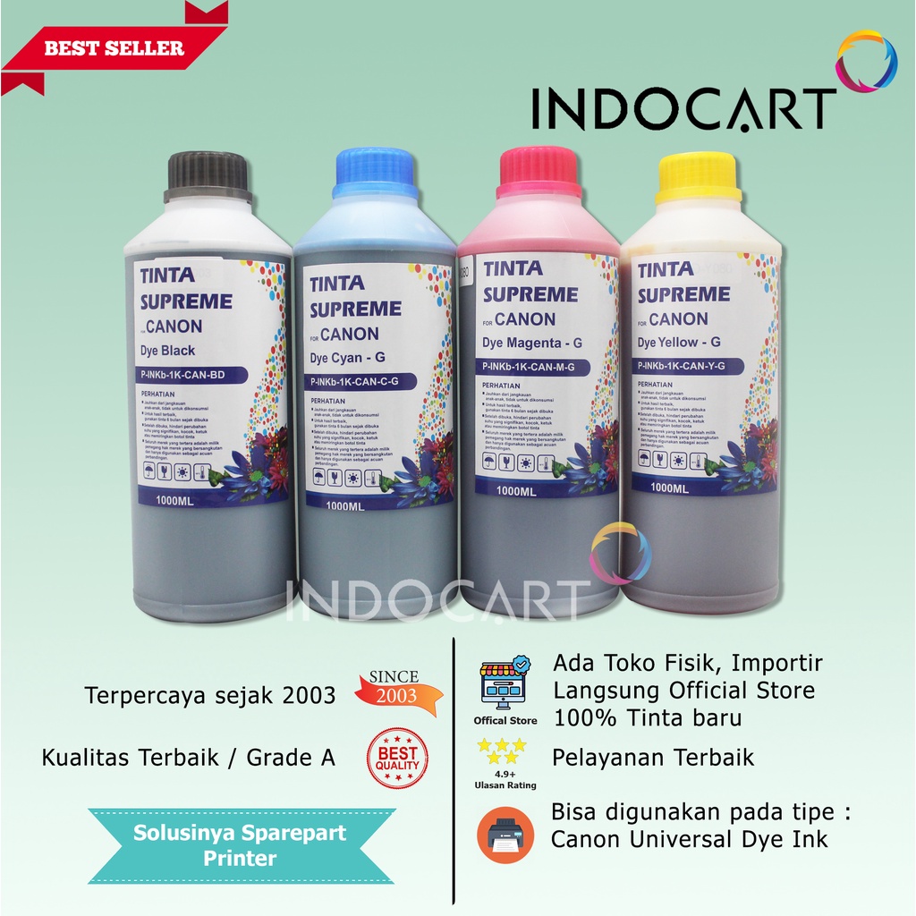 IndoCart Tinta Refill Canon GI790 GI 790 G1000 G2000-Dye Ink-1kg