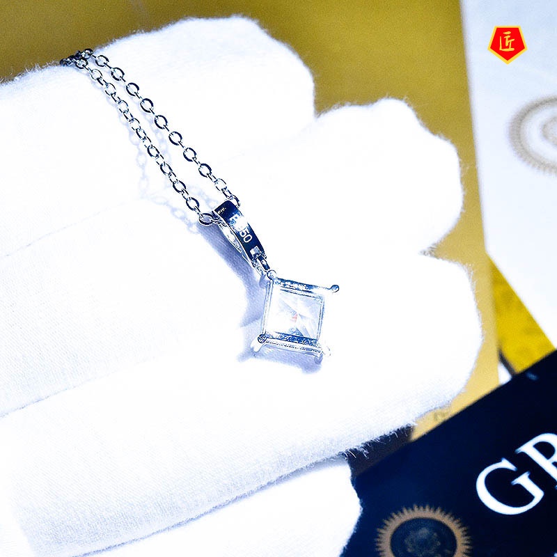 [Ready Stock]Moissanite Pendant Ins Princess Square Diamond Necklace for Women