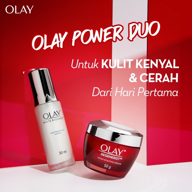 Olay Powerful Duo Pencerah + Anti Aging - Krim Pelembab, Essence Wajah