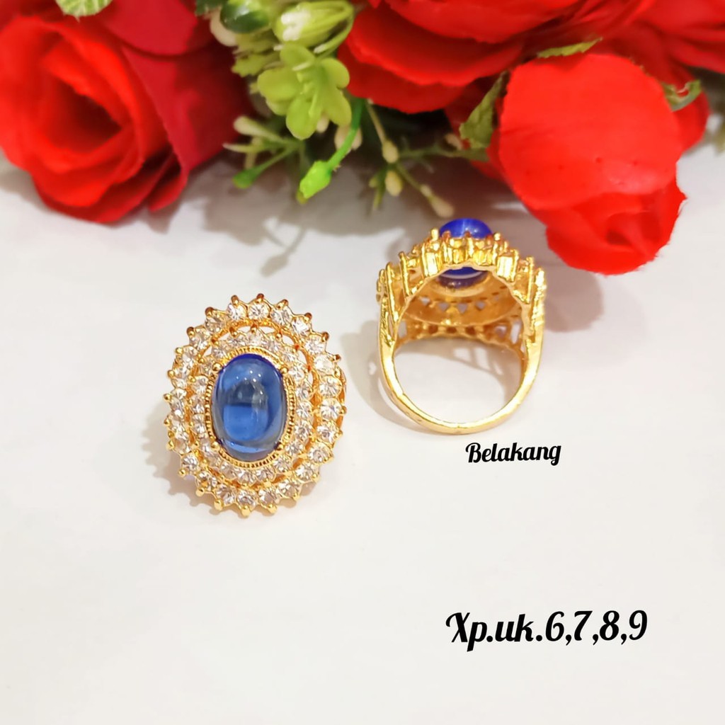 Cincin TITANIUM Dewasa permata Oval warna,Gold full zircon termurah,tidak KARAT | COD