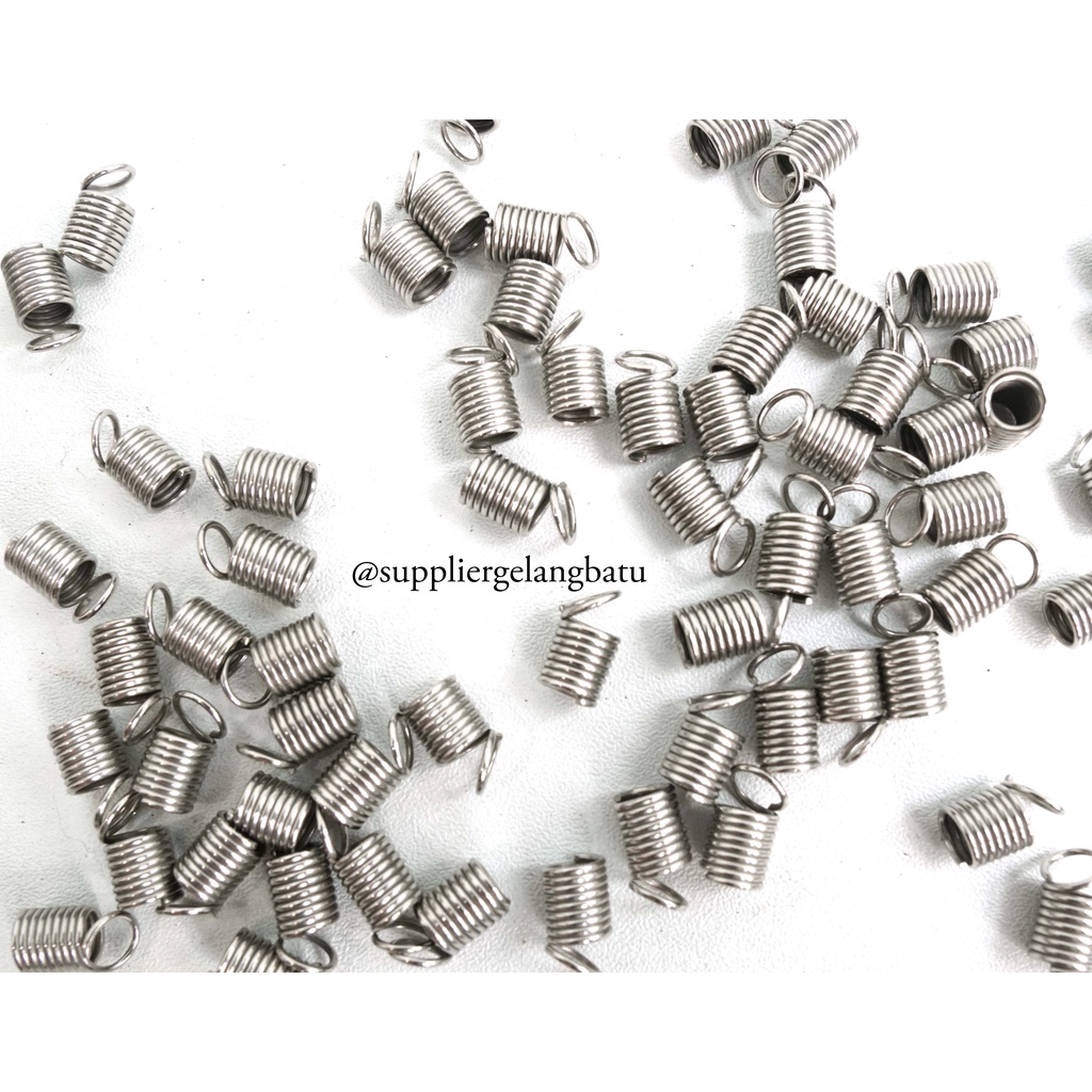 UJUNG TALI CONNECTOR 5mm SPRING CORD end per KONEKTOR SILVER masker