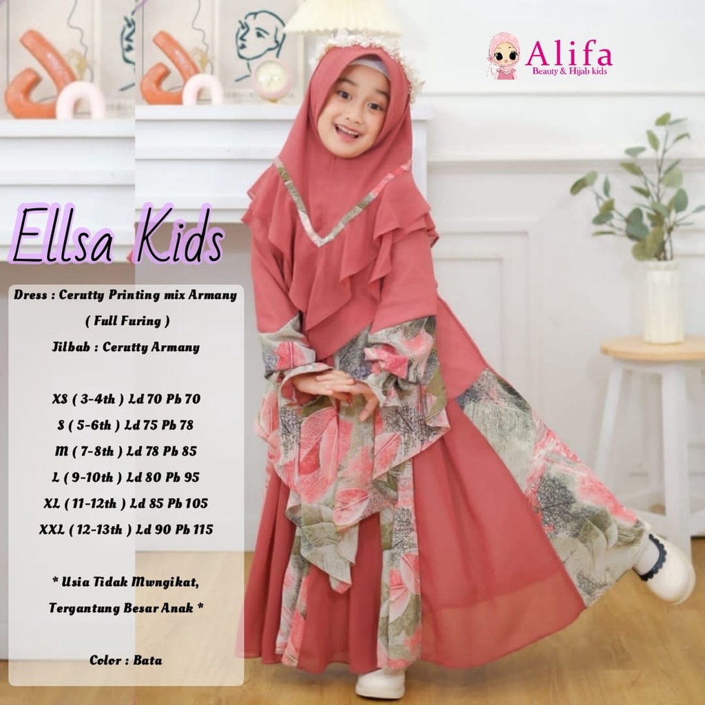 FASHION ELLSA vol 2 KIDS FREE HIJAB cerruty printing mix armany GAMIS MUSLIM SYAR'I anak-anak MUSLIM