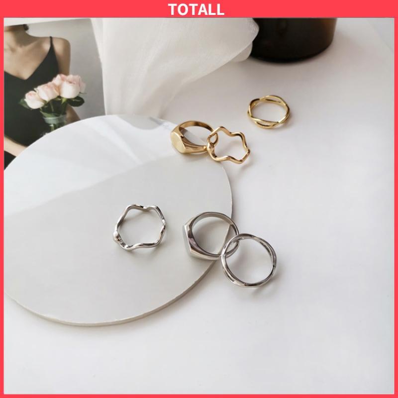 COD 3 PCS Sederhana Tidak Teratur Cincin Wanita Desain Geometris Street Shooting Fashion Rings-Totall