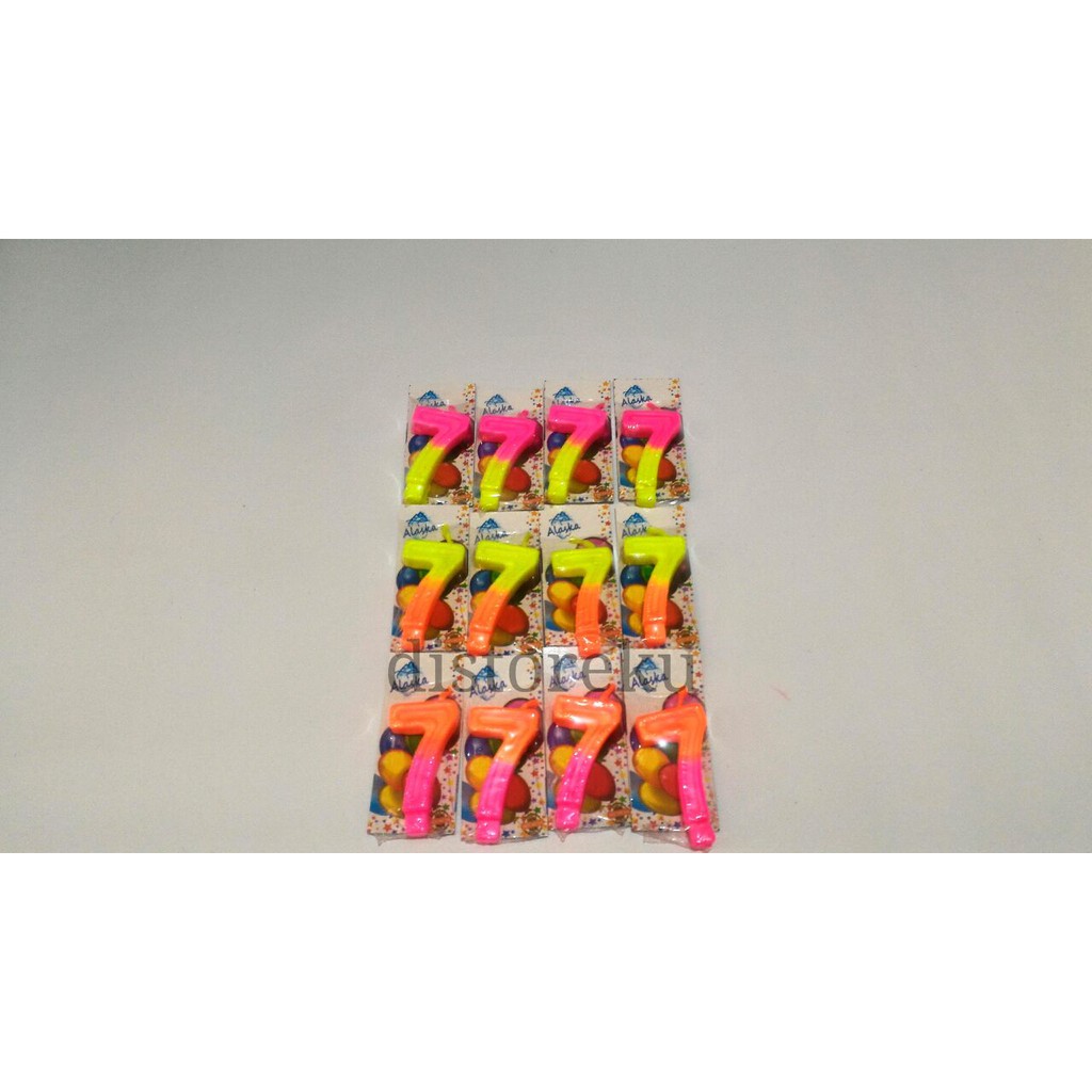 GROSIR lilin ultah ulang tahun Angka 7 TUJUH alaska cerah warna warni pelangi @12