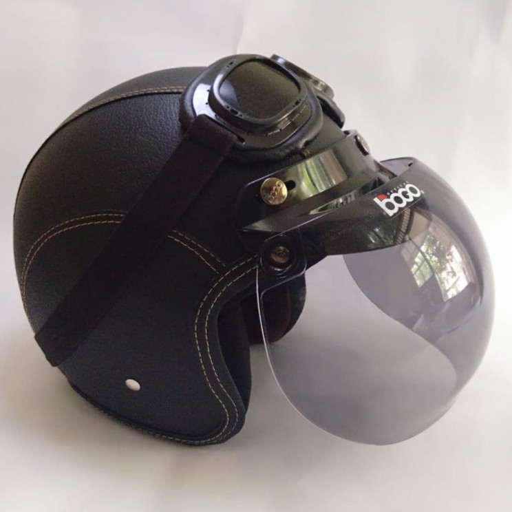 Helm Bogo Full Leher + FREE Kacamata Goggle