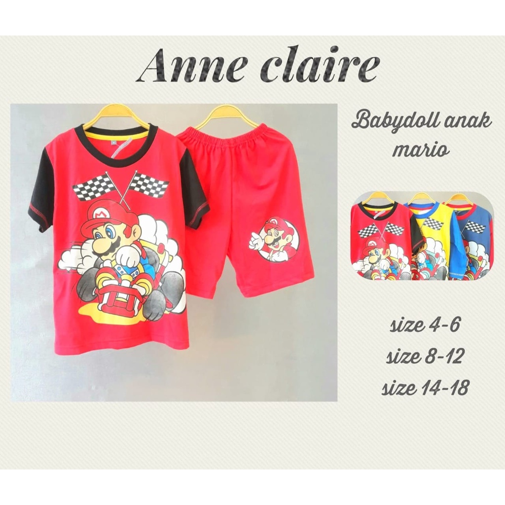 Baju Tidur Anak Cowok Impor Anne Claire motif Mario Bros ukuran 14tahun