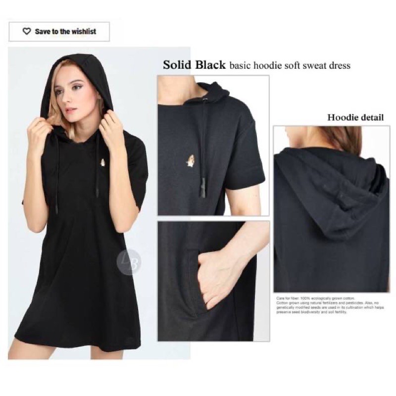 Hush Puppies Hoodie Sweatdress Sweatshirt Dress Black