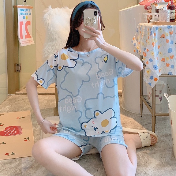 Baju Tidur Setelan Lengan Pendek Celana Pendek Wanita Piyama Set Cewek Import Korea Motif Karakter Murah Lucu Bahan Adem Baju Rumah Santai Perempuan Impor Fashion Korea