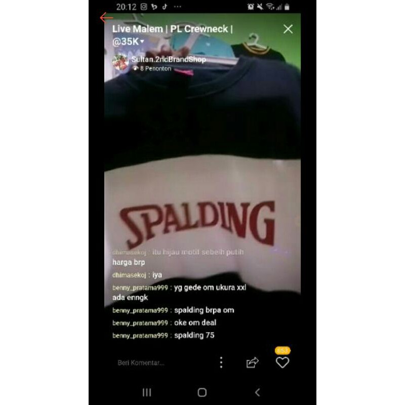 Nota Pembayaran Crewneck Spalding