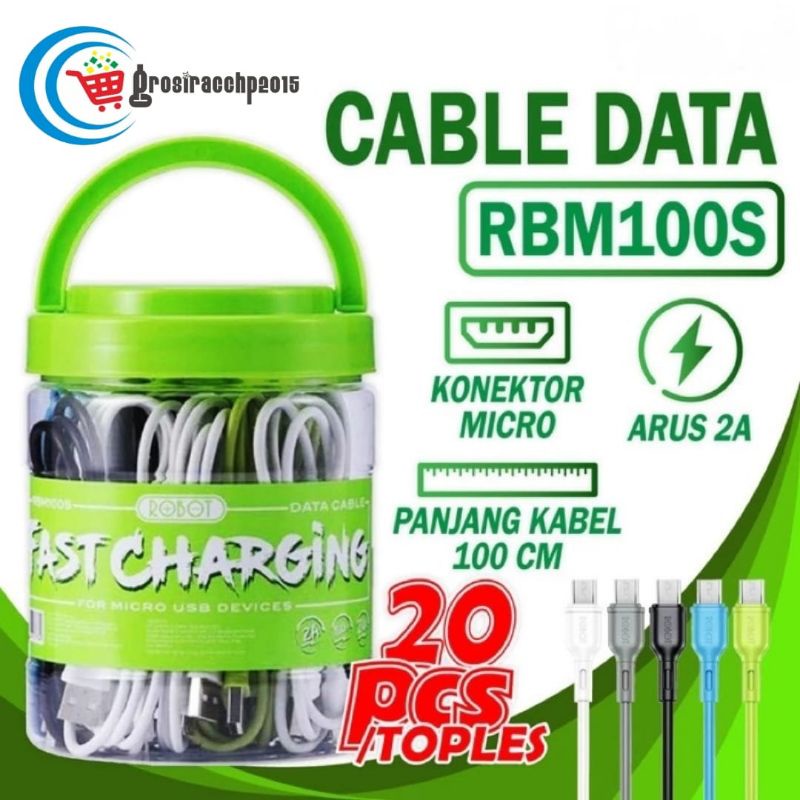 1 TOPLES ISI 20 PCS ROBOT KABEL DATA MICRO USB RBM100S 2A 100CM