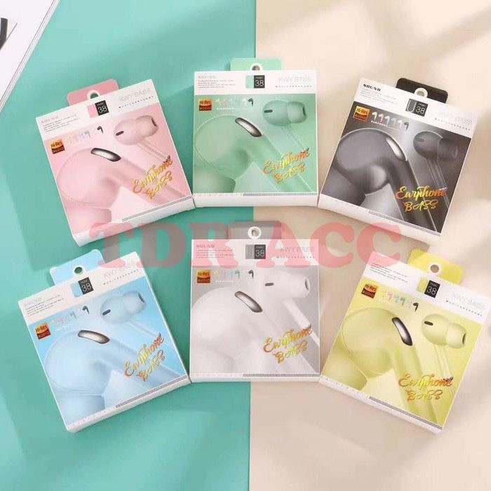 HEADSET - EARPHONE - HANDSFREE STEREO U38 MACARON EXTRA BASS TERMURAH TERLARIS PACKINGAN IMPORT